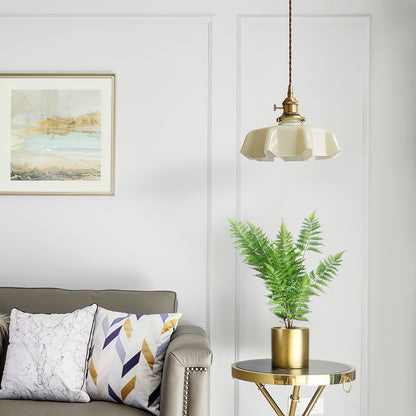 French-Inspired Ruffled Glass Brass Pendant Light 1-Light