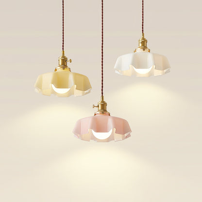 French-Inspired Ruffled Glass Brass Pendant Light 1-Light