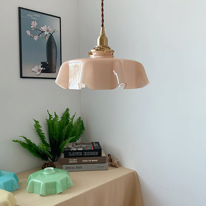 French-Inspired Ruffled Glass Brass Pendant Light 1-Light