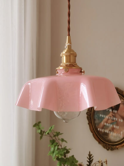 French-Inspired Ruffled Glass Brass Pendant Light 1-Light
