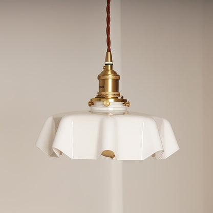 French-Inspired Ruffled Glass Brass Pendant Light 1-Light