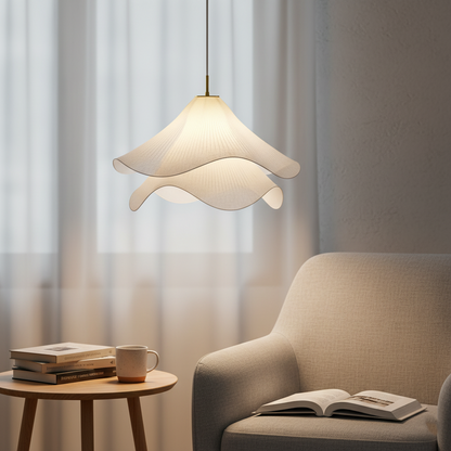 Japandi Fabric Wavy Shade Pendant Light 1-Light