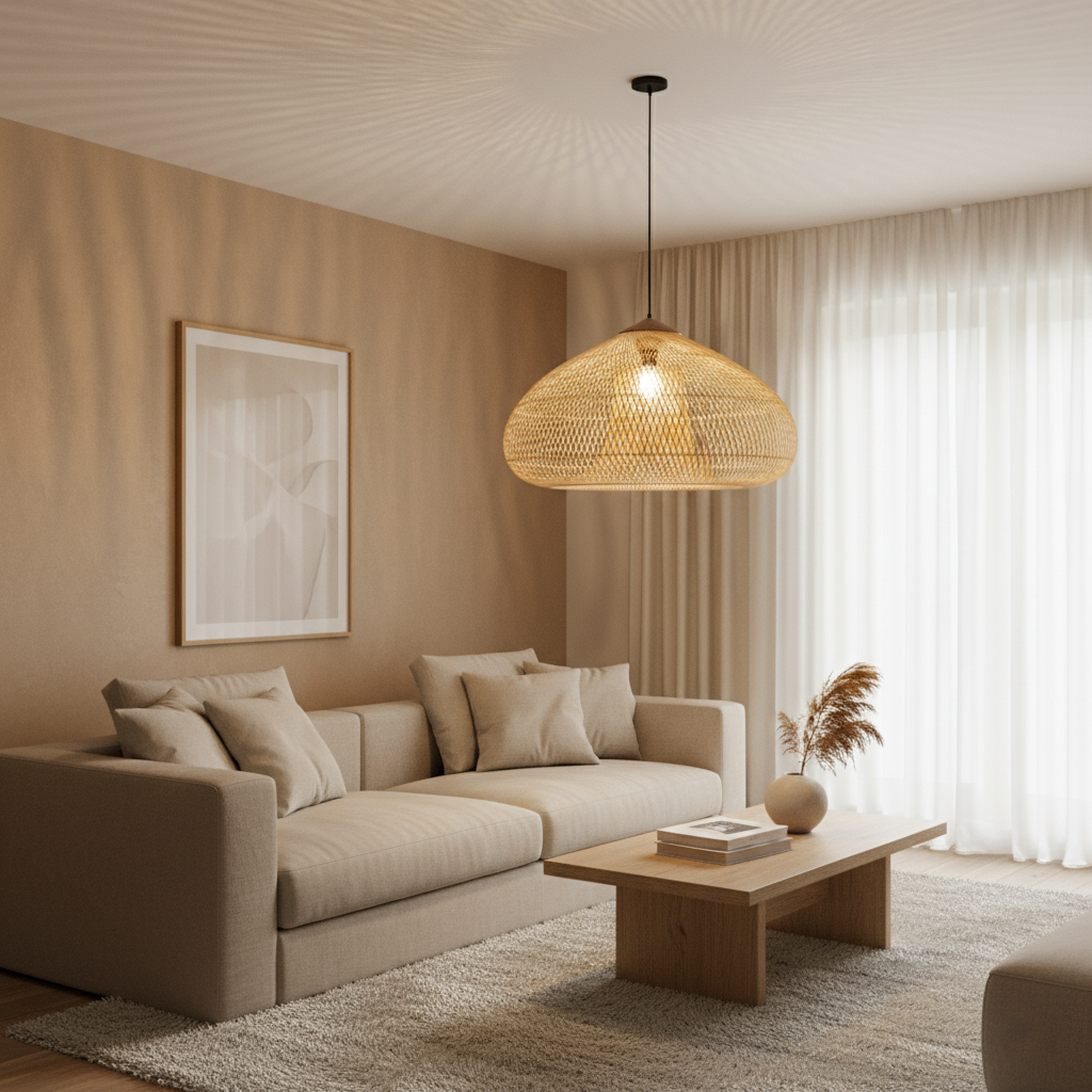 Contemporary Rattan Woven Dome Pendant Light 1-Light