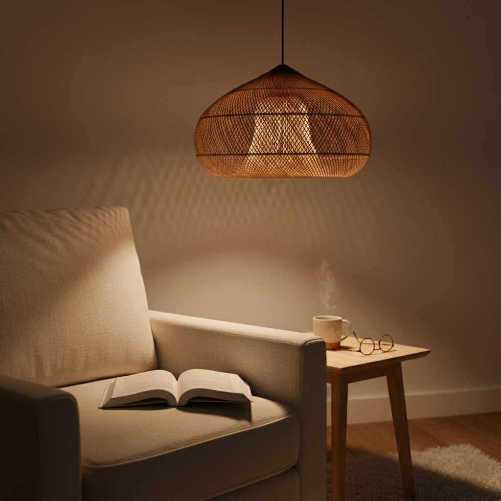 Contemporary Rattan Woven Dome Pendant Light 1-Light