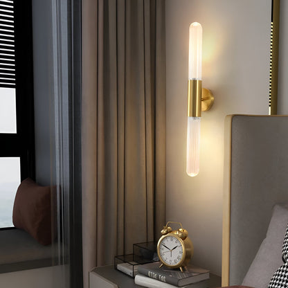 Scandinavian Water-Ripple Glass Brass Wall Sconce LED 1-Light