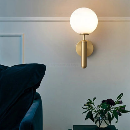 Scandinavian Brass Glass Globe Wall Sconce LED 1-Light