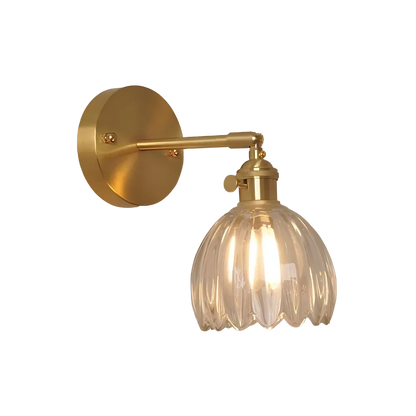 Vintage Brass Tulip Glass Wall Sconce 1-Light