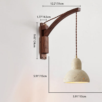 Japanese Wabi-Sabi Wood Glass Dome Wall Sconce Lamp 1-Light