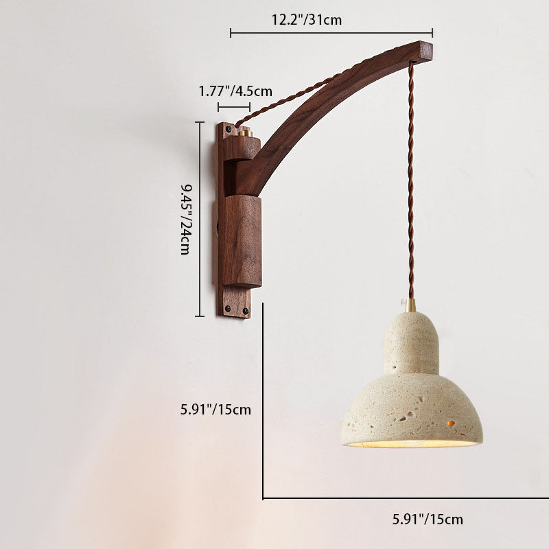 Japanese Wabi-Sabi Wood Glass Dome Wall Sconce Lamp 1-Light