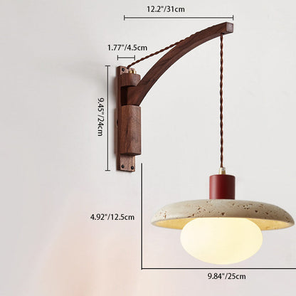Japanese Wabi-Sabi Wood Glass Dome Wall Sconce Lamp 1-Light