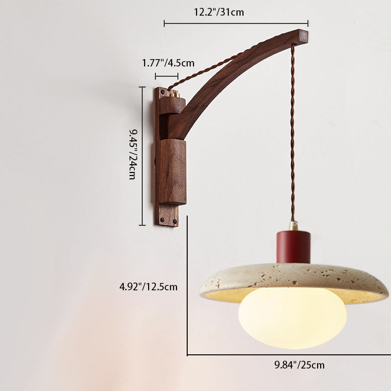 Japanese Wabi-Sabi Wood Glass Dome Wall Sconce Lamp 1-Light