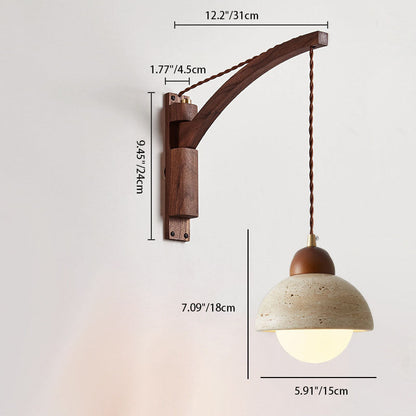 Japanese Wabi-Sabi Wood Glass Dome Wall Sconce Lamp 1-Light