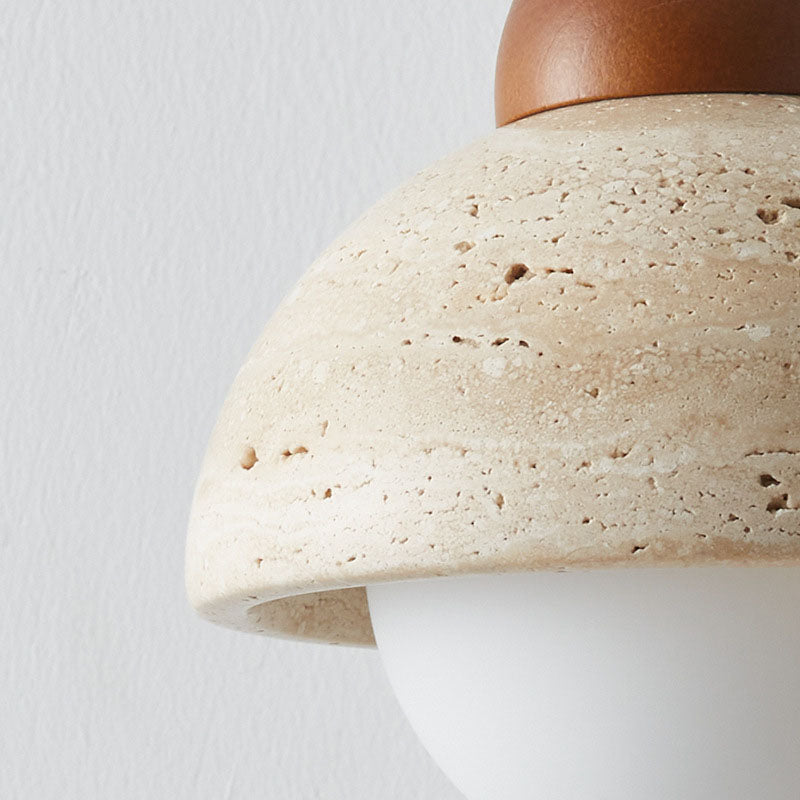 Japanese Wabi-Sabi Wood Glass Dome Wall Sconce Lamp 1-Light