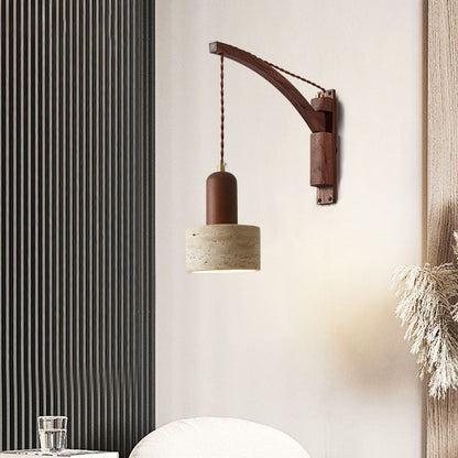 Japanese Wabi-Sabi Wood Glass Dome Wall Sconce Lamp 1-Light