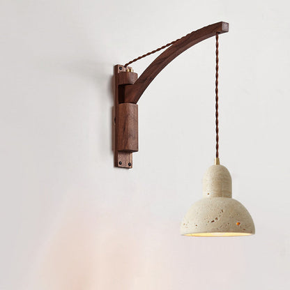 Japanese Wabi-Sabi Wood Glass Dome Wall Sconce Lamp 1-Light