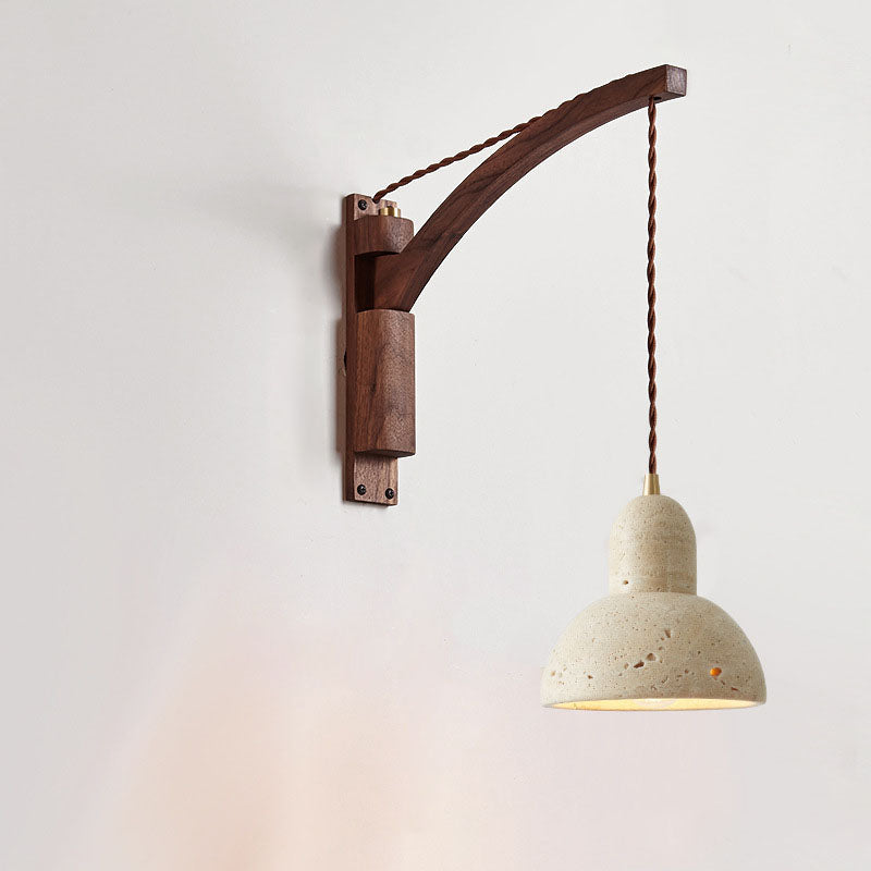 Japanese Wabi-Sabi Wood Glass Dome Wall Sconce Lamp 1-Light