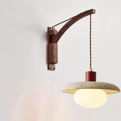 Japanese Wabi-Sabi Wood Glass Dome Wall Sconce Lamp 1-Light