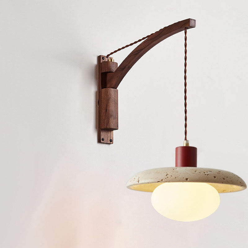Japanese Wabi-Sabi Wood Glass Dome Wall Sconce Lamp 1-Light