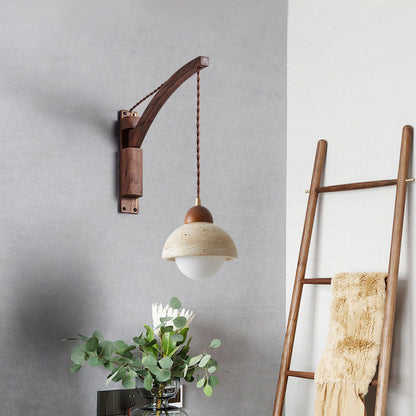 Japanese Wabi-Sabi Wood Glass Dome Wall Sconce Lamp 1-Light