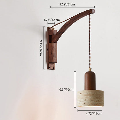 Japanese Wabi-Sabi Wood Glass Dome Wall Sconce Lamp 1-Light