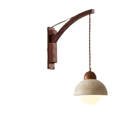 Japanese Wabi-Sabi Wood Glass Dome Wall Sconce Lamp 1-Light