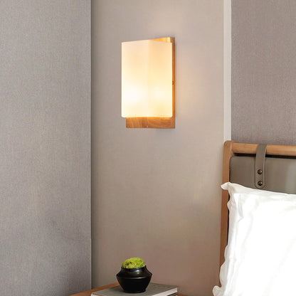 Japanese Wood Glass Rectangle 1-Light LED Wall Sconce Lamp