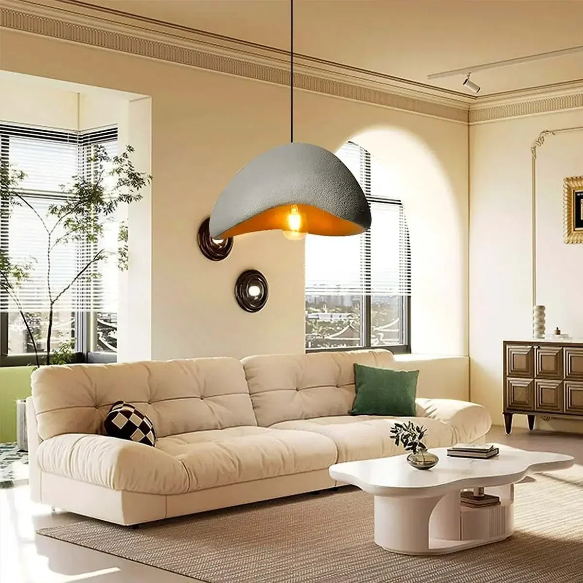 Japandi Polystyrene Textured Shade Pendant Light 1-Light