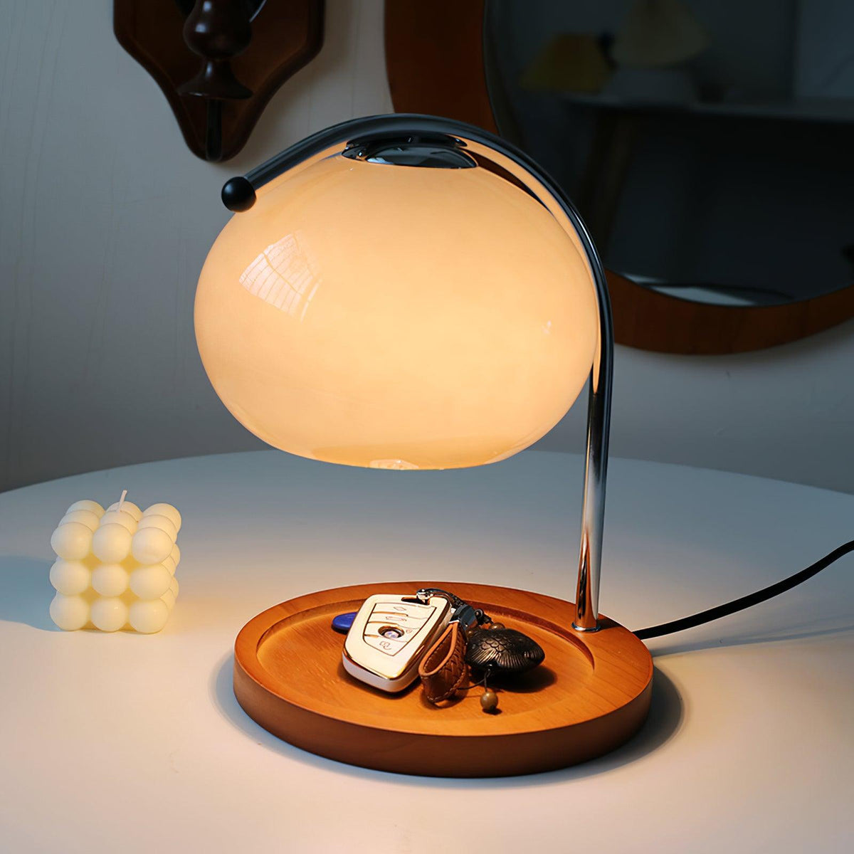 Contemporary Metal Shade Wooden Table Lamp 1-Light