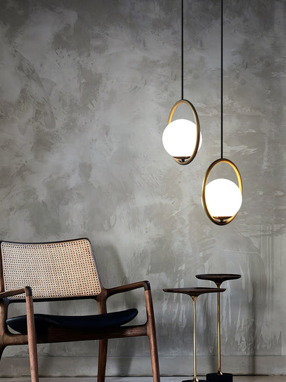 Modern Brass Ring Globe Glass Pendant Light 1-Light