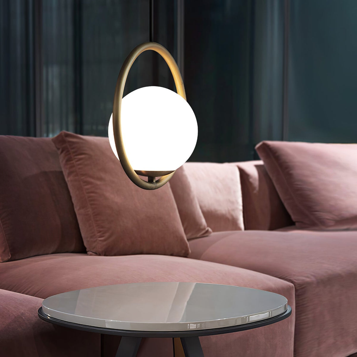 Modern Brass Ring Globe Glass Pendant Light 1-Light