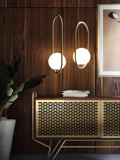 Modern Brass Ring Globe Glass Pendant Light 1-Light