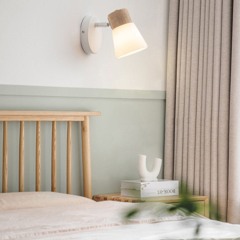 Modern Minimal Wood Cone Wall Sconce Lamp 2-Light