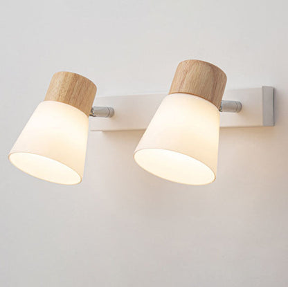 Modern Minimal Wood Cone Wall Sconce Lamp 2-Light
