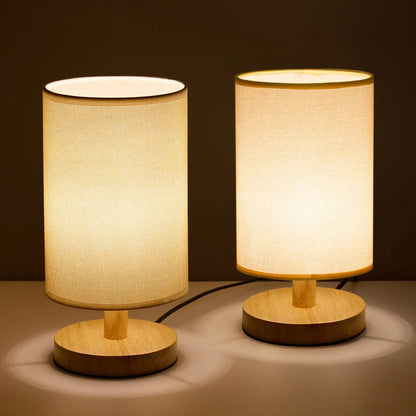 Scandinavian Wood Linen Shade Table Lamp 1-Light
