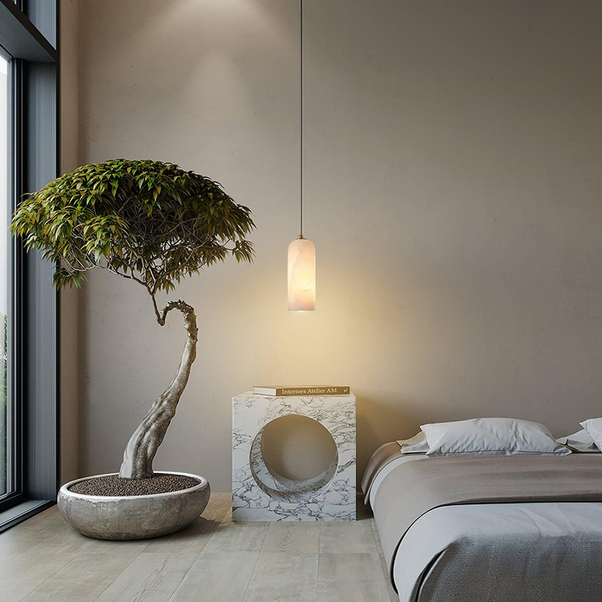 Contemporary Alabaster Single-Drop Design Pendant Light 1-Light