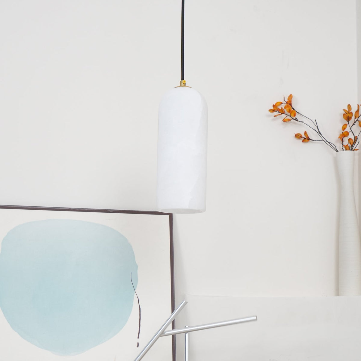 Contemporary Alabaster Single-Drop Design Pendant Light 1-Light