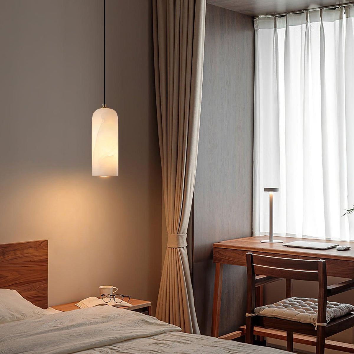 Contemporary Alabaster Single-Drop Design Pendant Light 1-Light