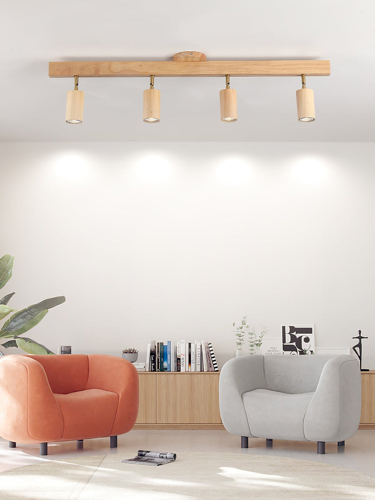 Japanese Wooden Adjustable LED Spotlight 1-Light