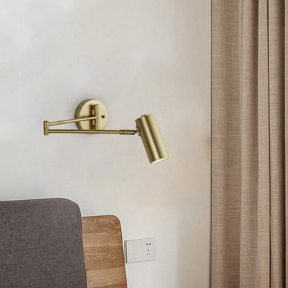 Nordic Brass Cylinder Swing Arm Wall Sconce Lamp 1-Light