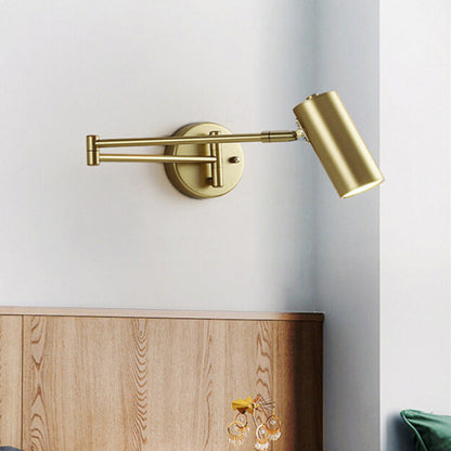Nordic Brass Cylinder Swing Arm Wall Sconce Lamp 1-Light