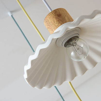 Contemporary Wood and Cement Scalloped Pendant Light | 1-Light