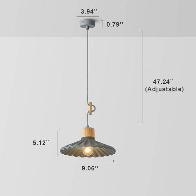 Contemporary Wood and Cement Scalloped Pendant Light | 1-Light