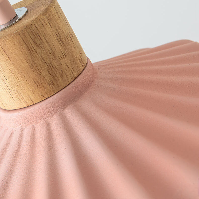Contemporary Wood and Cement Scalloped Pendant Light | 1-Light