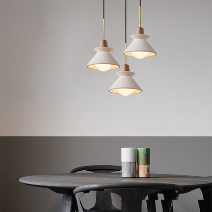 Scandinavian Cement and Wood Tapered Pendant Light | 1-Light