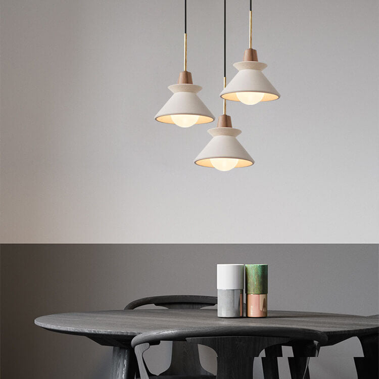 Scandinavian Cement and Wood Tapered Pendant Light | 1-Light