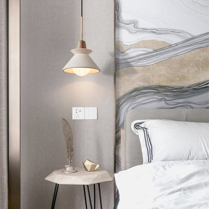 Scandinavian Cement and Wood Tapered Pendant Light | 1-Light