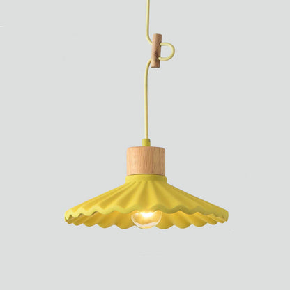Contemporary Wood and Cement Scalloped Pendant Light | 1-Light