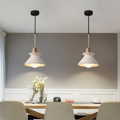 Scandinavian Cement and Wood Tapered Pendant Light | 1-Light