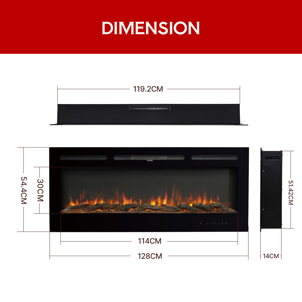 Recessed Media Wall Electric Fireplace 40/50/60/70/80 Inch – 12 Flame Colours & Remote Control 5120 BTU/h