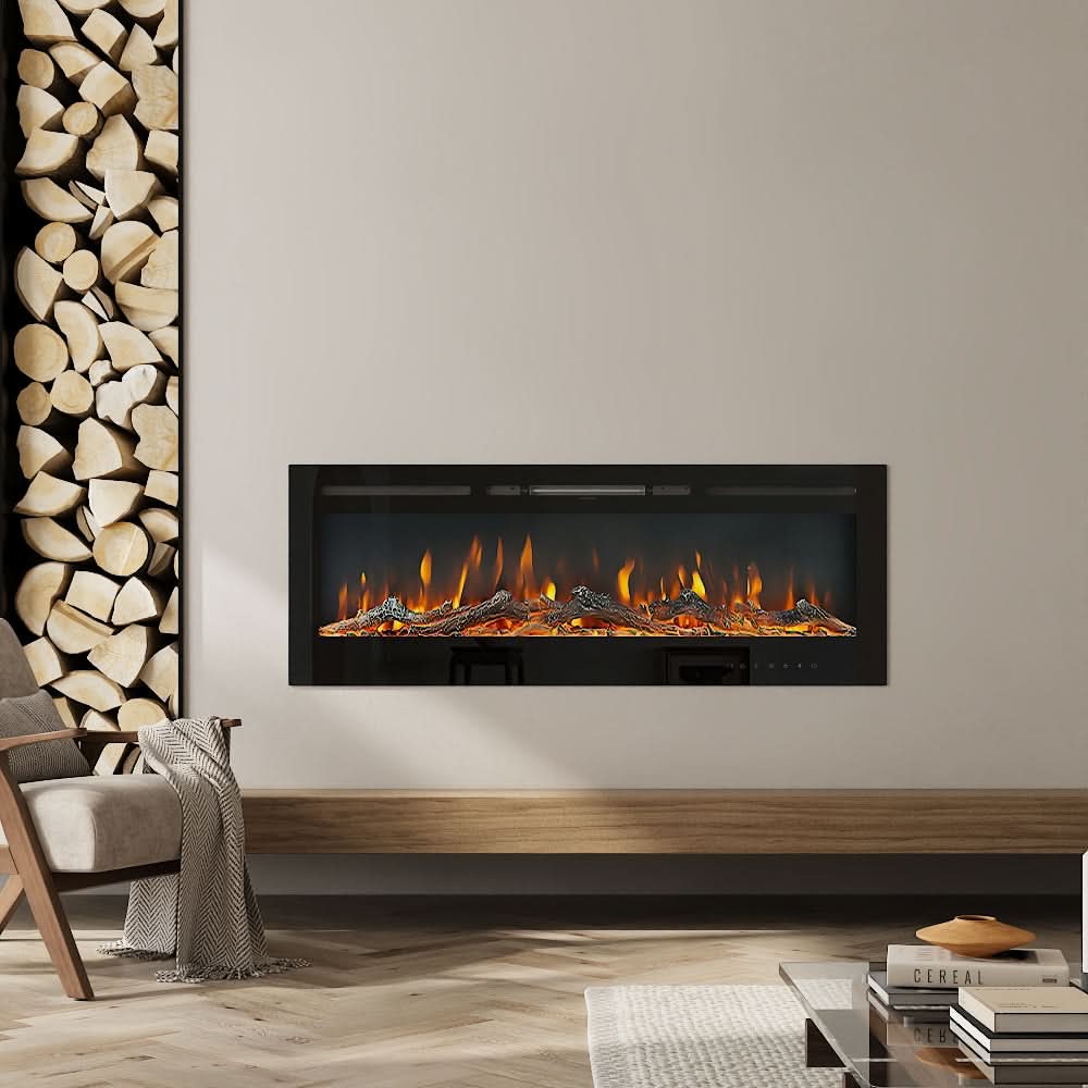 Recessed Media Wall Electric Fireplace 40/50/60/70/80 Inch – 12 Flame Colours & Remote Control 5120 BTU/h